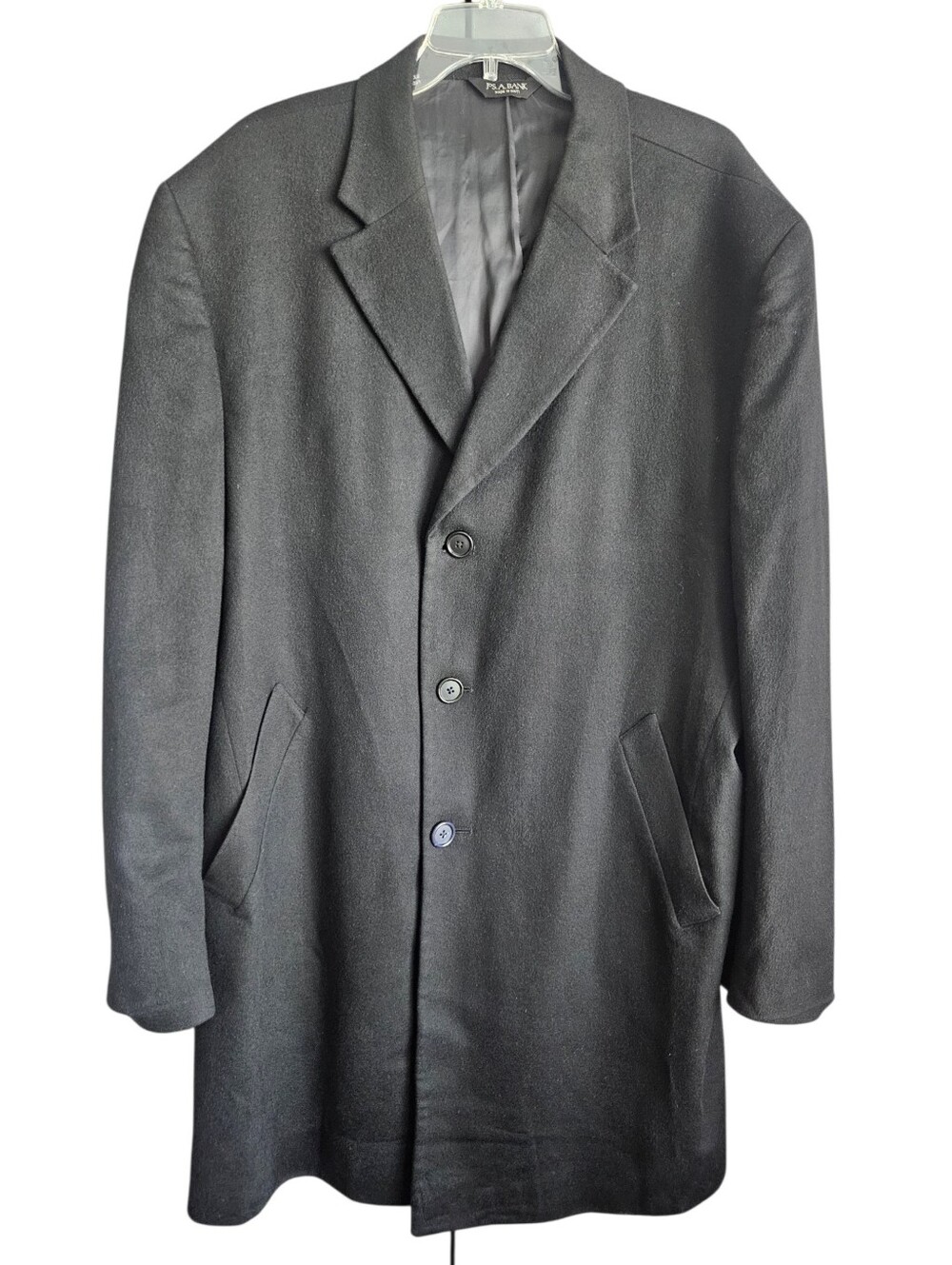 Jos A Bank Black Travelers Collection Notched Lapel Cashmere Topcoat Mens 46L
